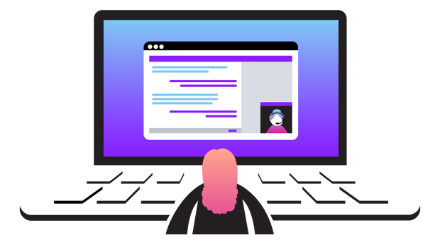 Cloud Call Centre Software Illustration of a person interacting with a sales/service agent via chat in a laptop browser.
